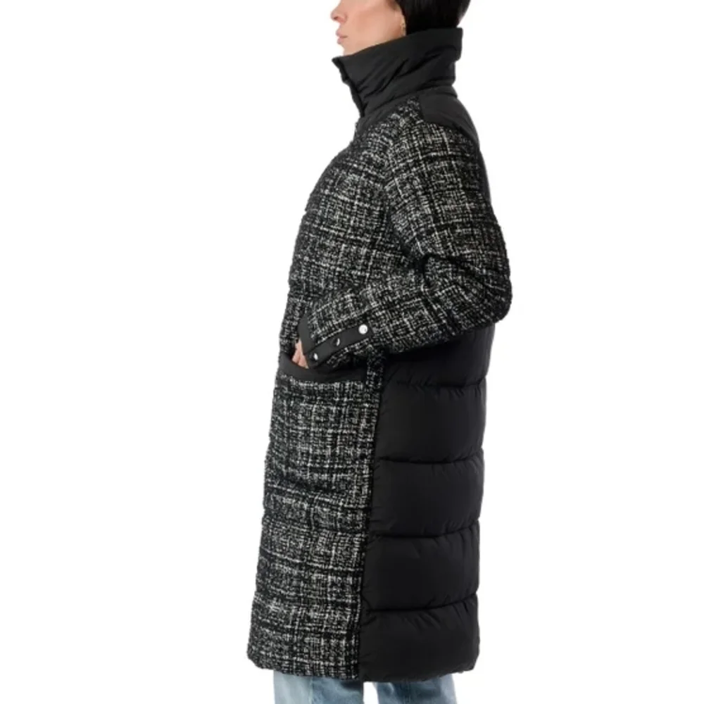 Bernardo Women's XXL Stylish Blended Wool Black and White Tweed Puffer Jacket - Picture 3 of 12